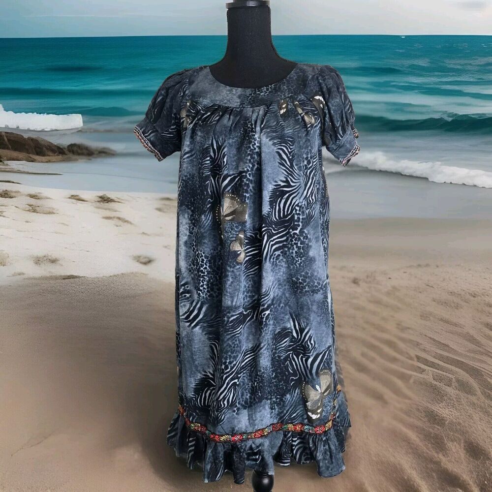 Animal Butterfly Print Dress Large Ethnic Tapestry Detail Tropical Zebra Cheetah